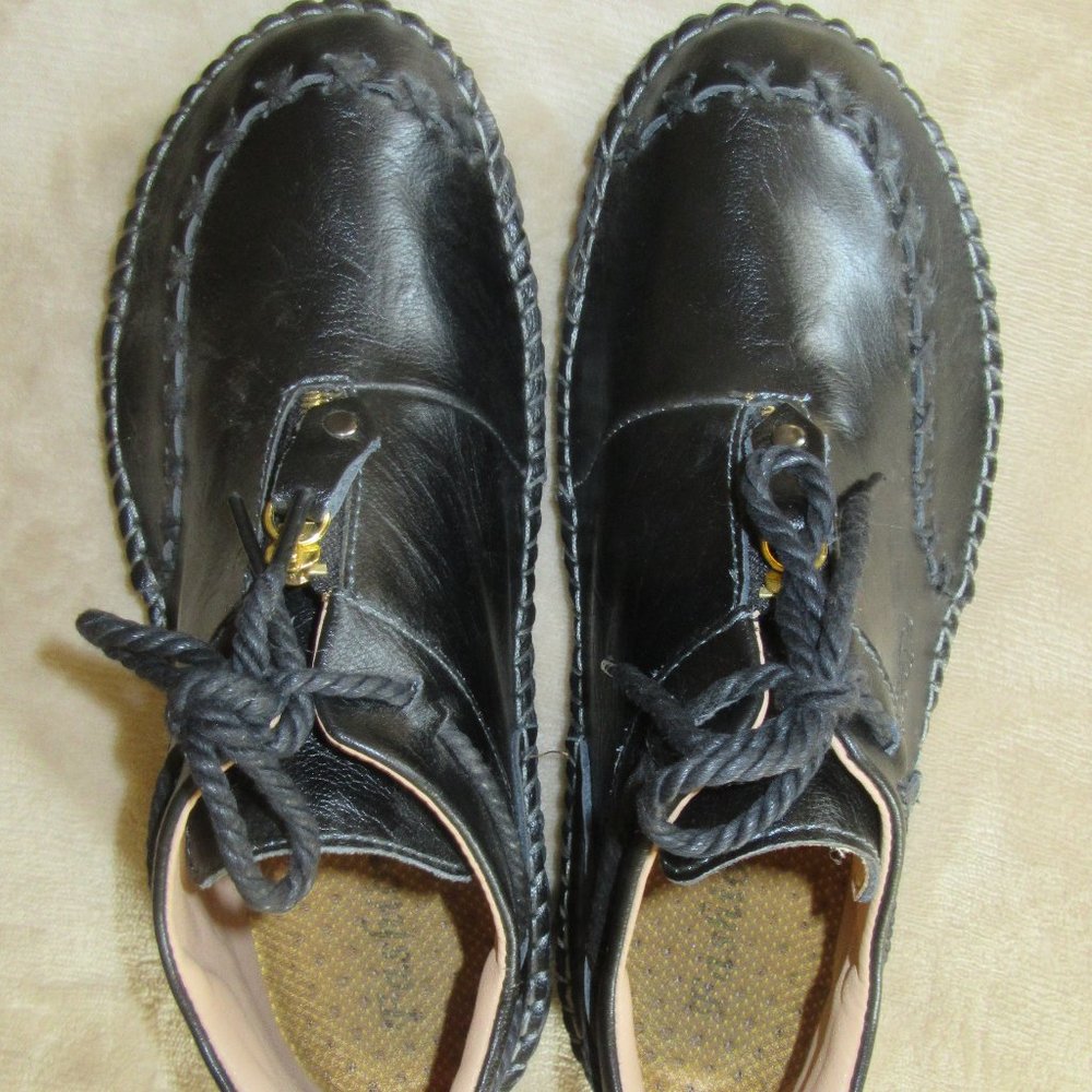 NWOT Men's Black Leather Hand-stitched Comfort Ankle Boots Size 9